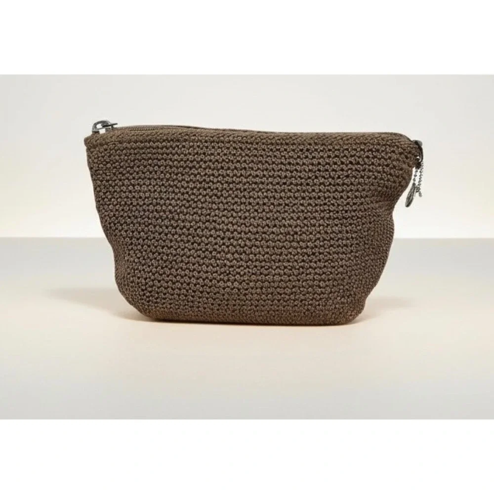 The Sak Crochet Cosmetic Bag‎ Brown Tan Makeup Pouch Small
